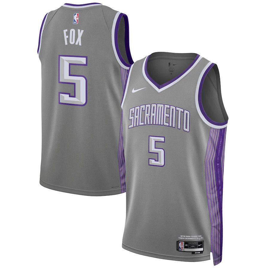 Men Sacramento Kings 5 De Aaron Fox Nike Anthracite City Edition 2022-23 Swingman NBA Jersey